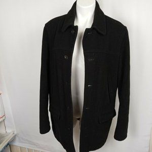 J CREW University Jacket Black Wool coat w/ pockets size M Missing 2 buttons